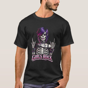 Girls Rock, Rock'n Roll Girl, Skeleton Rocker Goth T-Shirt