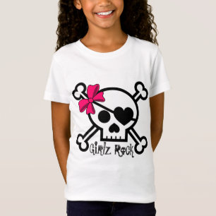 Girls Rock Skull and Pink Bow T-Shirt