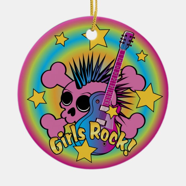 Girls Rock Skull & Crossbones Ceramic Tree Decoration (Front)