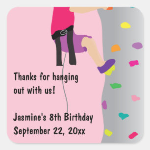 Girl's Rock Wall Climbing Birthday Party Favour Square Sticker