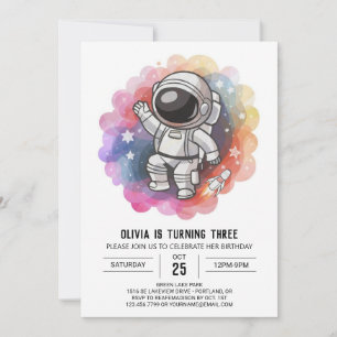 Girl's Rocket Elegance Astronaut Birthday Invitation