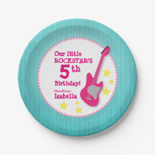 Girl's Rockstar Birthday with Pink Guitar Paper Plate