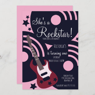 Girls Rockstar Guitar Star Rock Birthday Party  Invitation