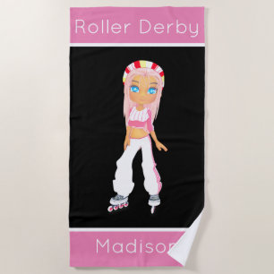 Girls Roller Derby Personalised Beach Towel