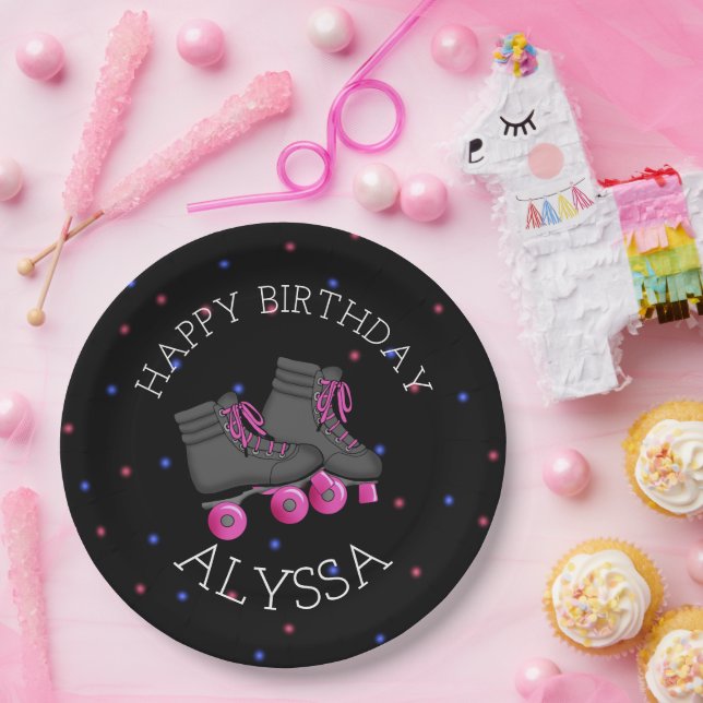 Girl's Roller Skate Birthday Party Paper Plate (Party)