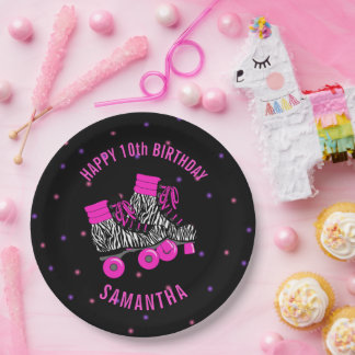 Girl's Roller Skate Birthday Party Paper Plate