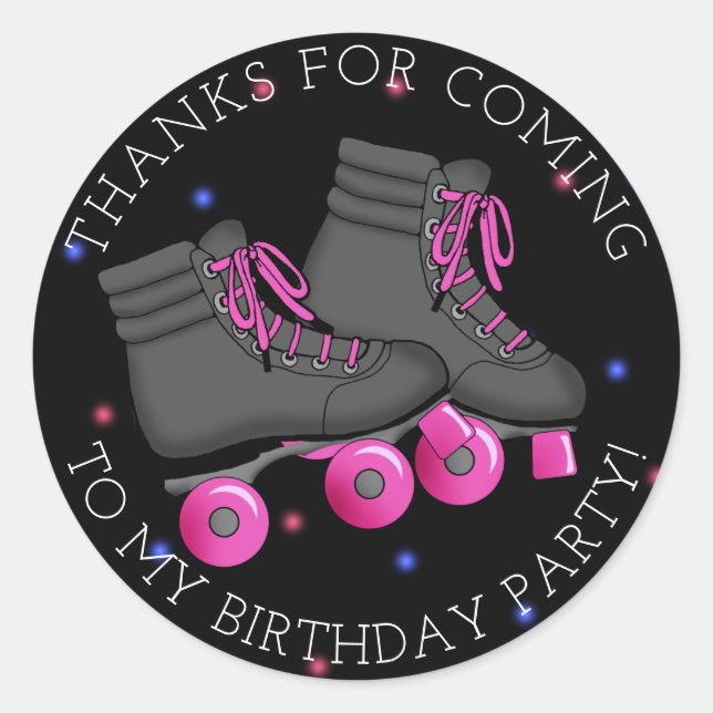 Girl's Roller Skate Birthday Thank You Classic Round Sticker (Front)