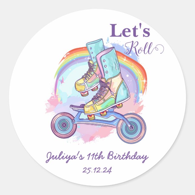  Girls Roller Skating Birthday  Classic Round Sticker (Front)