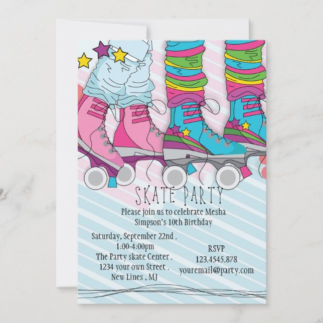 Girls Roller Skating Birthday Party invitation (Front)