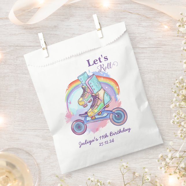  Girls Roller Skating purple Birthday  Favour Bags (Clipped)