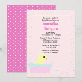Girls Rubber Ducky Baby Shower Invitations