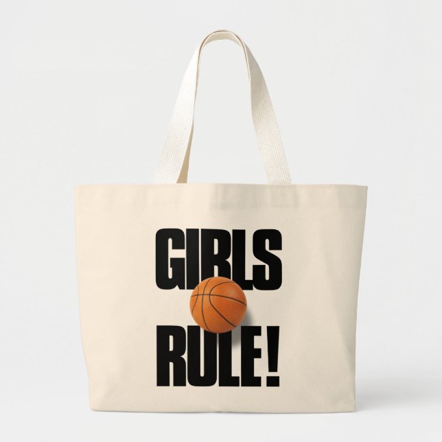 GIRLS RULE! Basketball Large Tote Bag (Front)