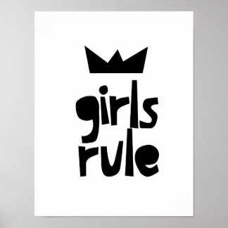 Girls Rule , Black and White Art, Girls Room Decor
