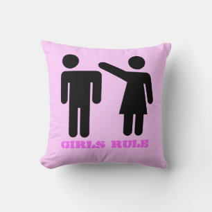 Girls Rule fun silhouette on pink Cushion