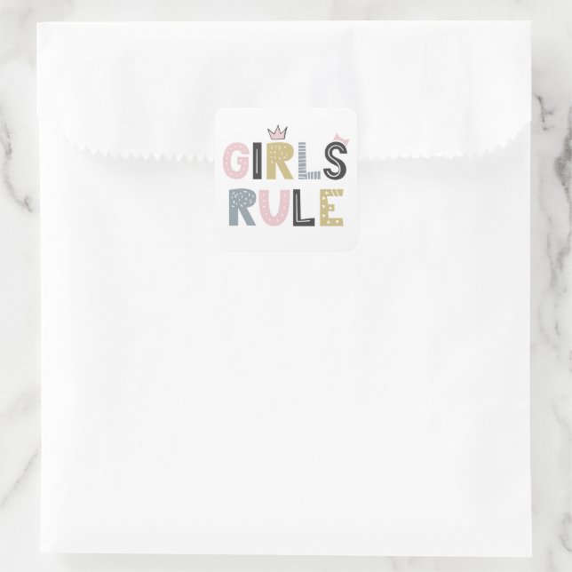 Girls Rule Funky Lettering Square Sticker (Bag)