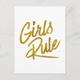 Girls Rule Gold Faux Foil Metallic Glitter Quote Postcard