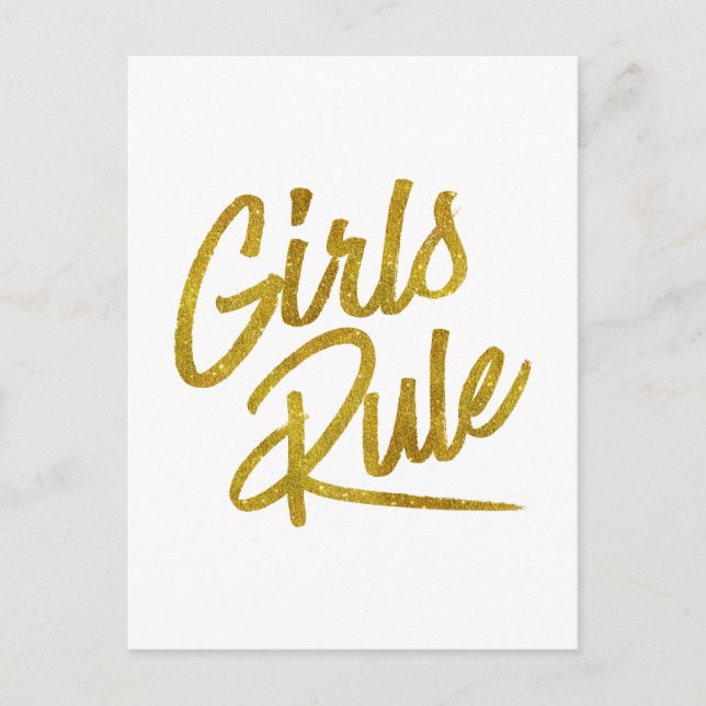 Girls Rule Gold Faux Foil Metallic Glitter Quote Postcard (Front)