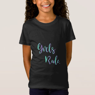 Girls Rule - Green Purple Text, Black Cool T-Shirt