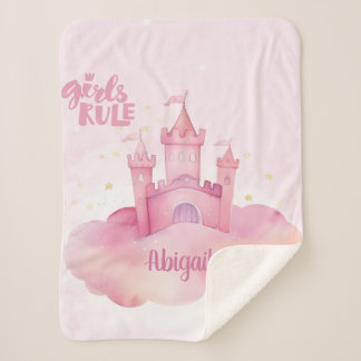Girls Rule Palace on the Pink Cloud watercolor Sherpa Blanket