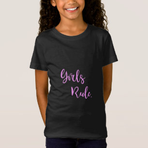 Girls Rule - Pink Text, Black Cool T-Shirt