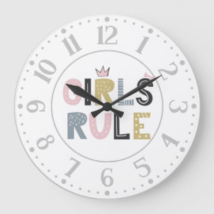 Girls Rule Scandinavian Word Art   Large Clock