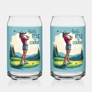 Girls Rule the Course Retro Golf Illustration Can Glass