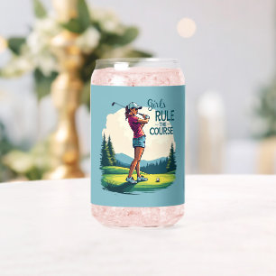 Girls Rule the Course Retro Golf Illustration Can Glass