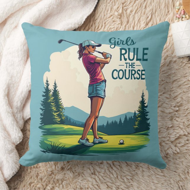 Girls Rule the Course Retro Golf Illustration Cushion (Blanket)