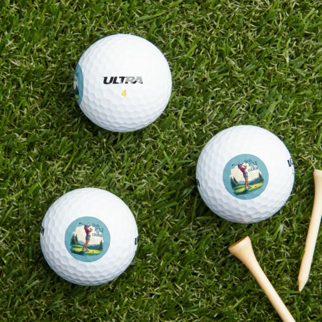 Girls Rule the Course Retro Golf Illustration Golf Balls (Insitu Grass)