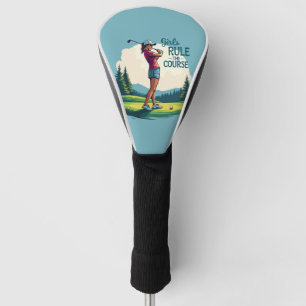 Girls Rule the Course Retro Golf Illustration Golf Head Cover