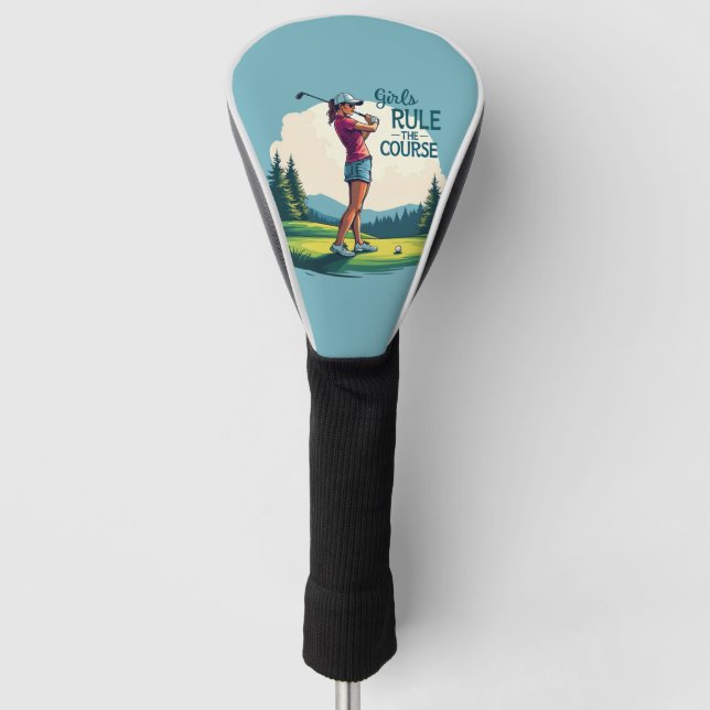 Girls Rule the Course Retro Golf Illustration Golf Head Cover (Front)