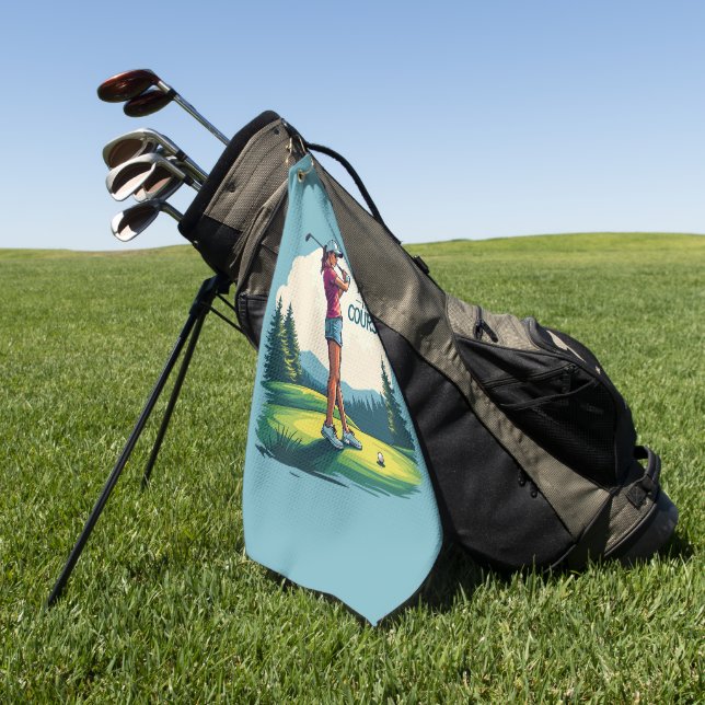 Girls Rule the Course Retro Golf Illustration Golf Towel (Green)