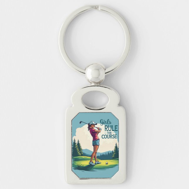 Girls Rule the Course Retro Golf Illustration Key Ring (Front)