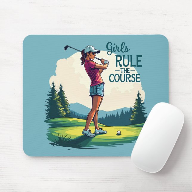 Girls Rule the Course Retro Golf Illustration Mouse Mat (With Mouse)