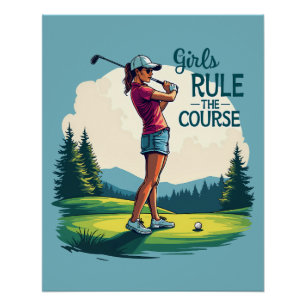 Girls Rule the Course Retro Golf Illustration Poster