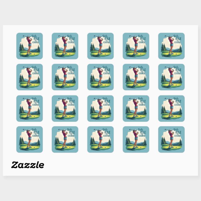 Girls Rule the Course Retro Golf Illustration Square Sticker (Sheet)