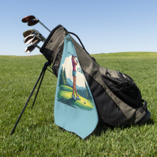 Girls Rule the Course Retro Golf Illustration Towel