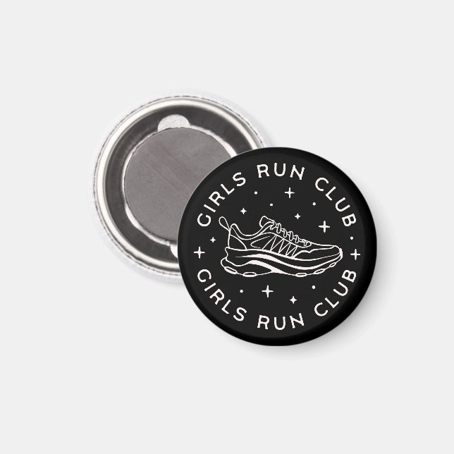 Girls run running club retro aesthetic black magnet (Front/Back)