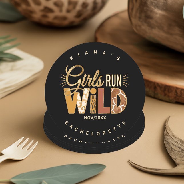 Girls Run Wild Safari Bachelorette ID1148 Round Paper Coaster (Creator Uploaded)