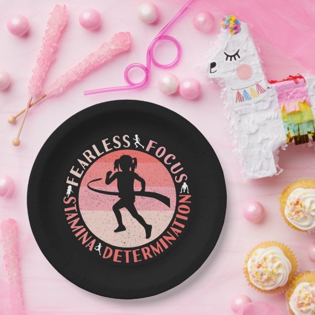 Girls Running Mindset - Focus Fearless Runner Paper Plate (Party)