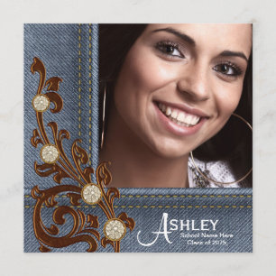 Girls Rustic Country Denim Photo Graduation Announcement