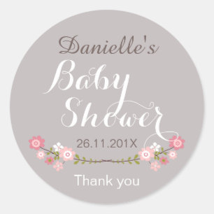 Girls Rustic Floral Baby Shower Favour Sticker