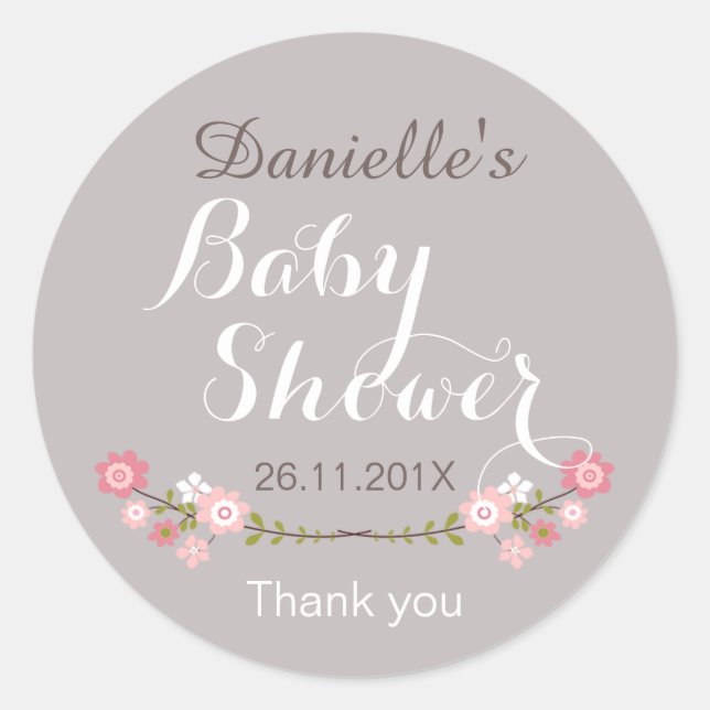 Girls Rustic Floral Baby Shower Favour Sticker (Front)