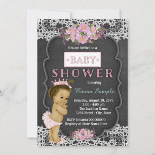 Girls Rustic Lace Chalkboard Baby Shower Invitation