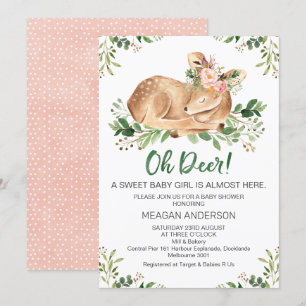Girls Rustic Oh Deer Baby Shower Invitation