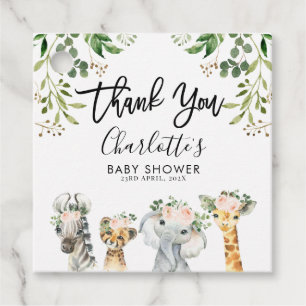 Girls Safari Animals Baby Shower Favor Tags