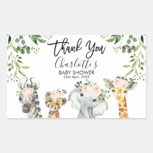 Girls Safari Animals Baby Shower Rectangular Sticker