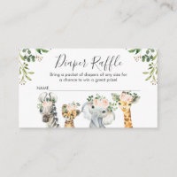 Girls Safari Animals  Diaper Raffle Card Insert