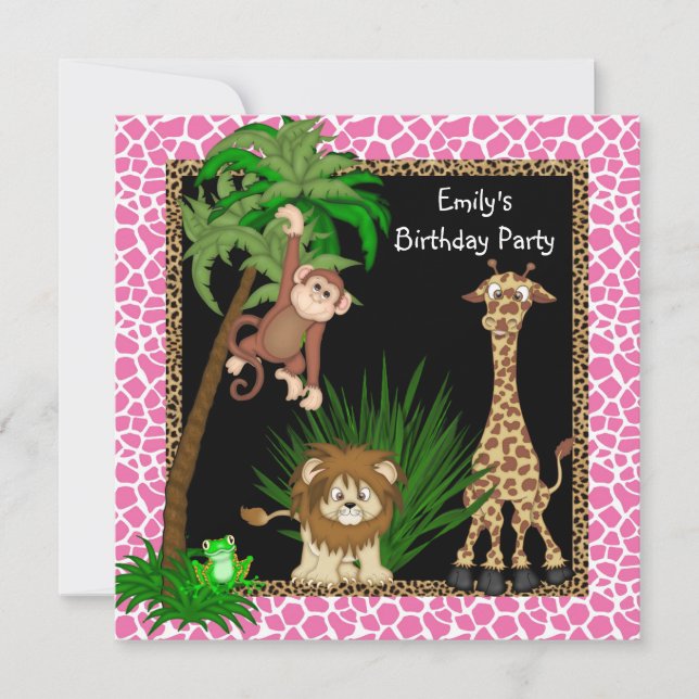 Girls Safari Birthday Party Invitation (Front)