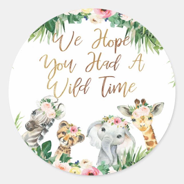 Girls safari gold calligraphy birthday favor  classic round sticker (Front)